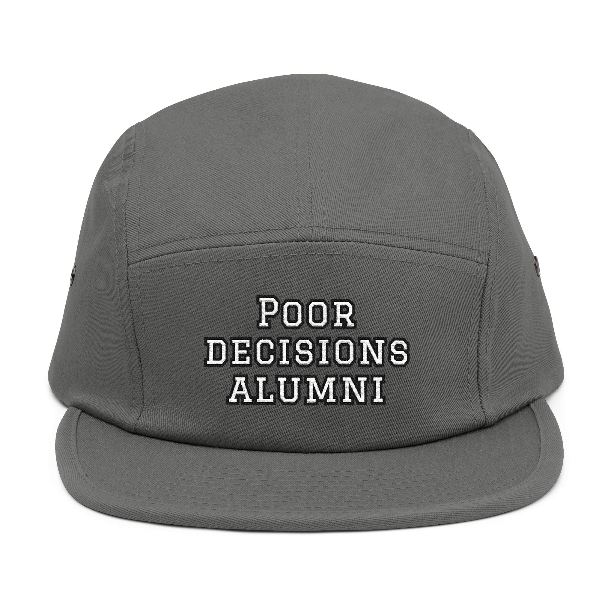 Poor Decisions Alumni 5-Panel Cap | Embroidered Tan Camper Hat