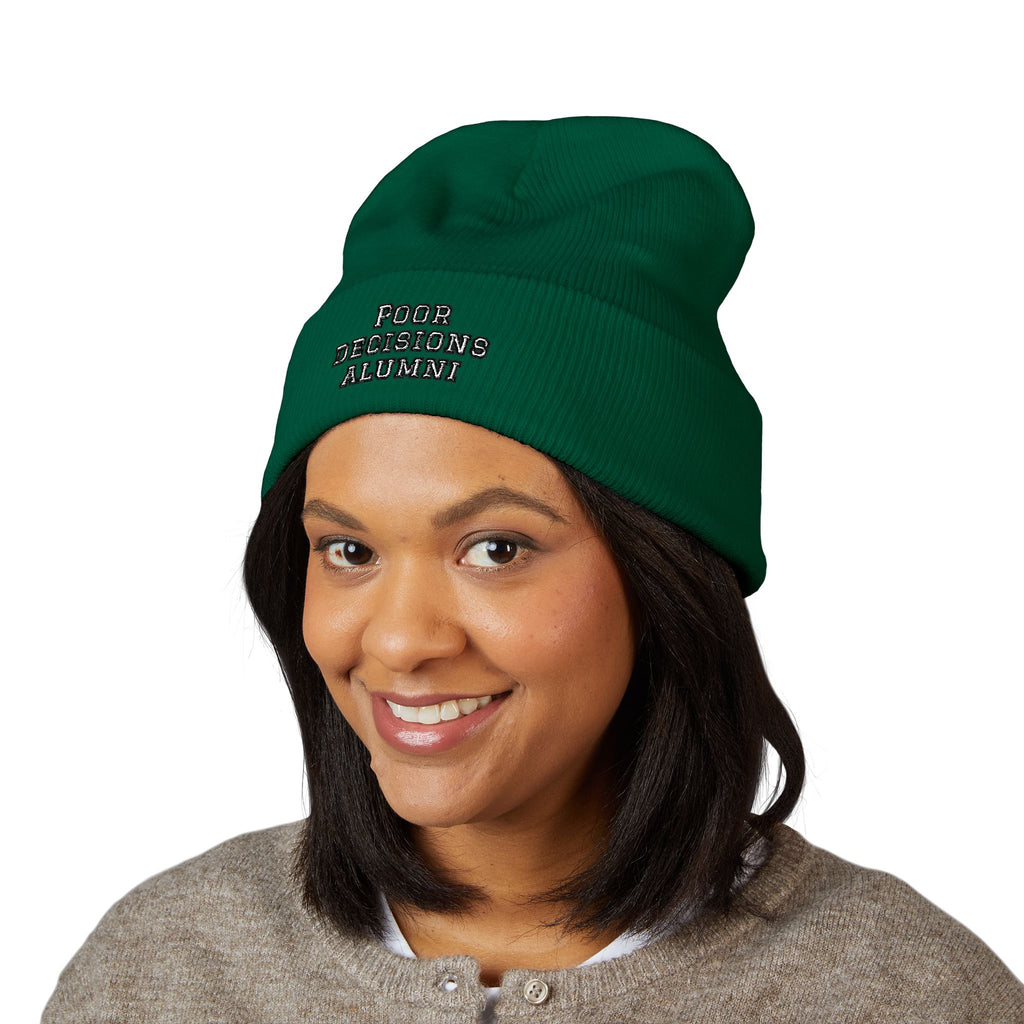 Poor Decisions Alumni Beanie | Embroidered Cuffed Knit Hat