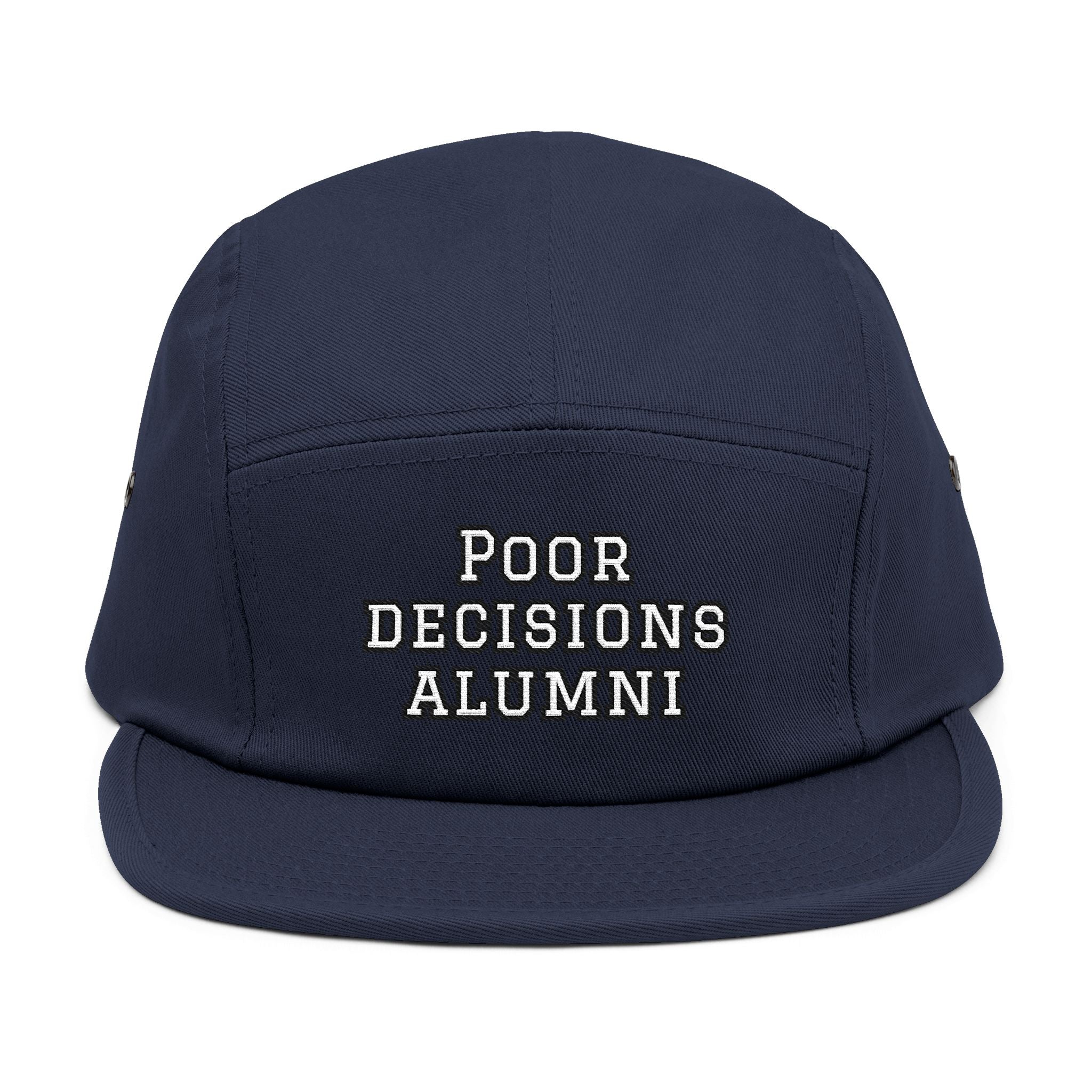 Poor Decisions Alumni 5-Panel Cap | Embroidered Tan Camper Hat