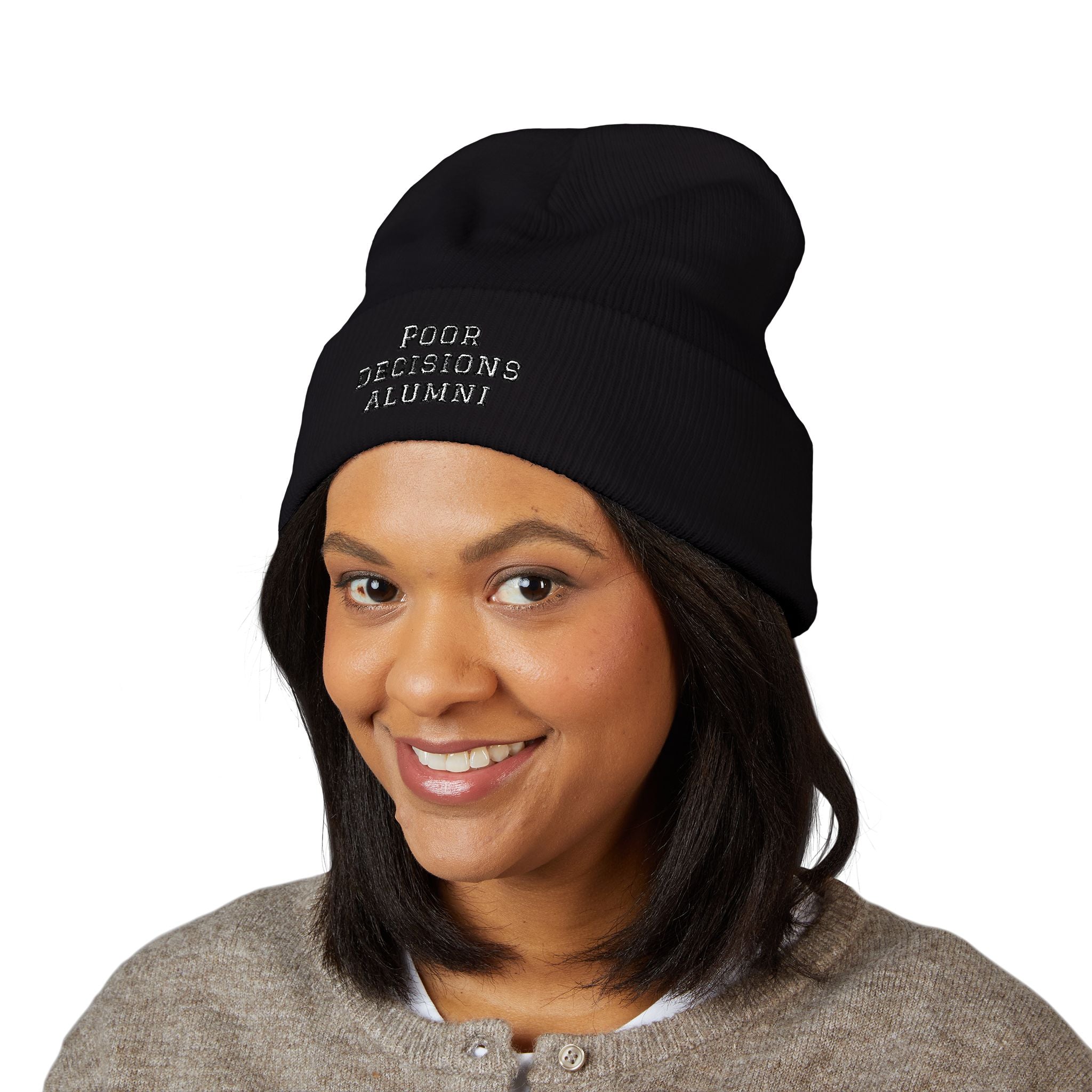 Poor Decisions Alumni Beanie | Embroidered Cuffed Knit Hat