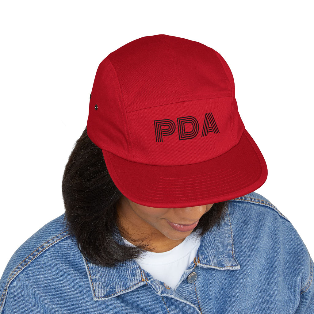 PDA striped outline 5 Panel Cap | embroidered logo