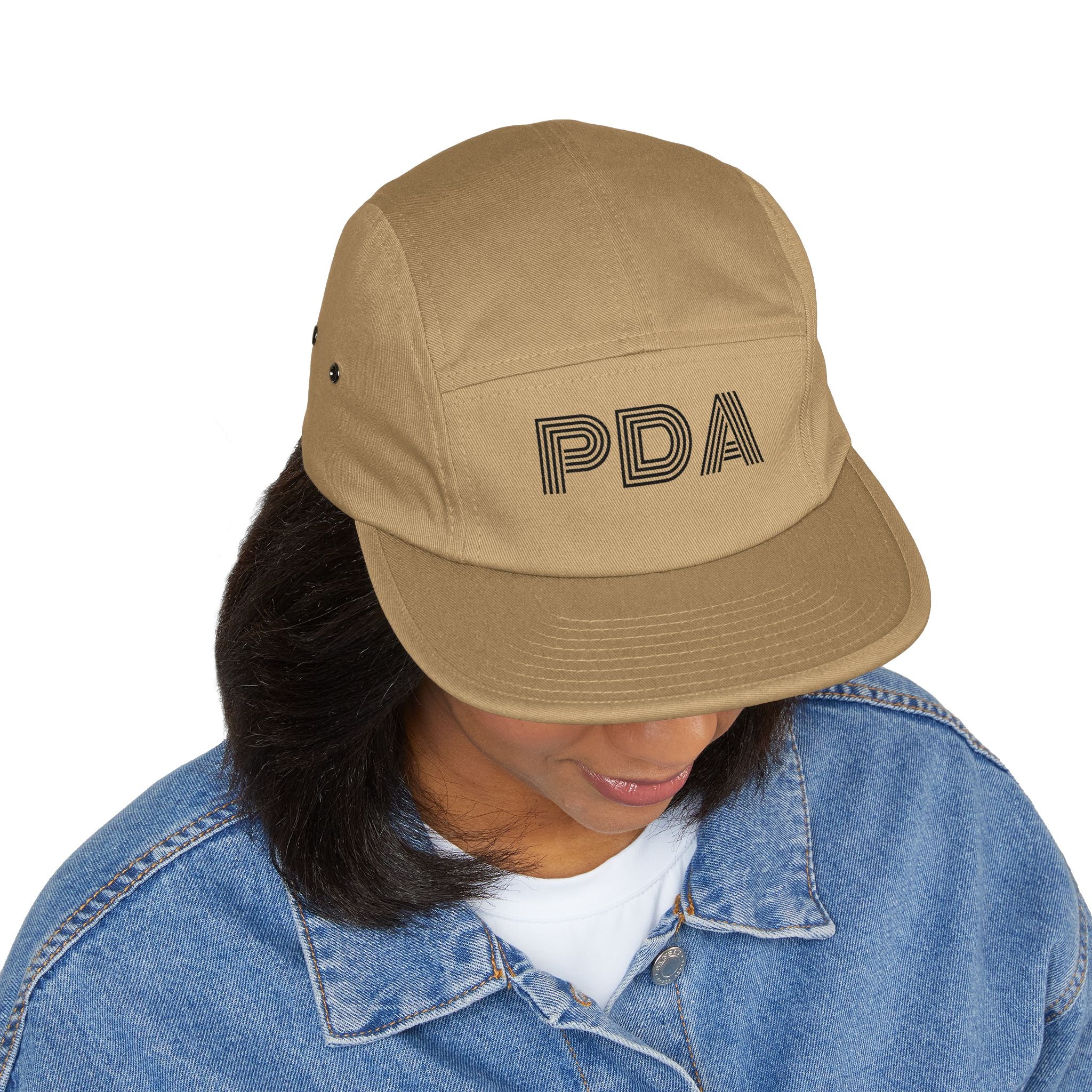PDA striped outline 5 Panel Cap | embroidered logo