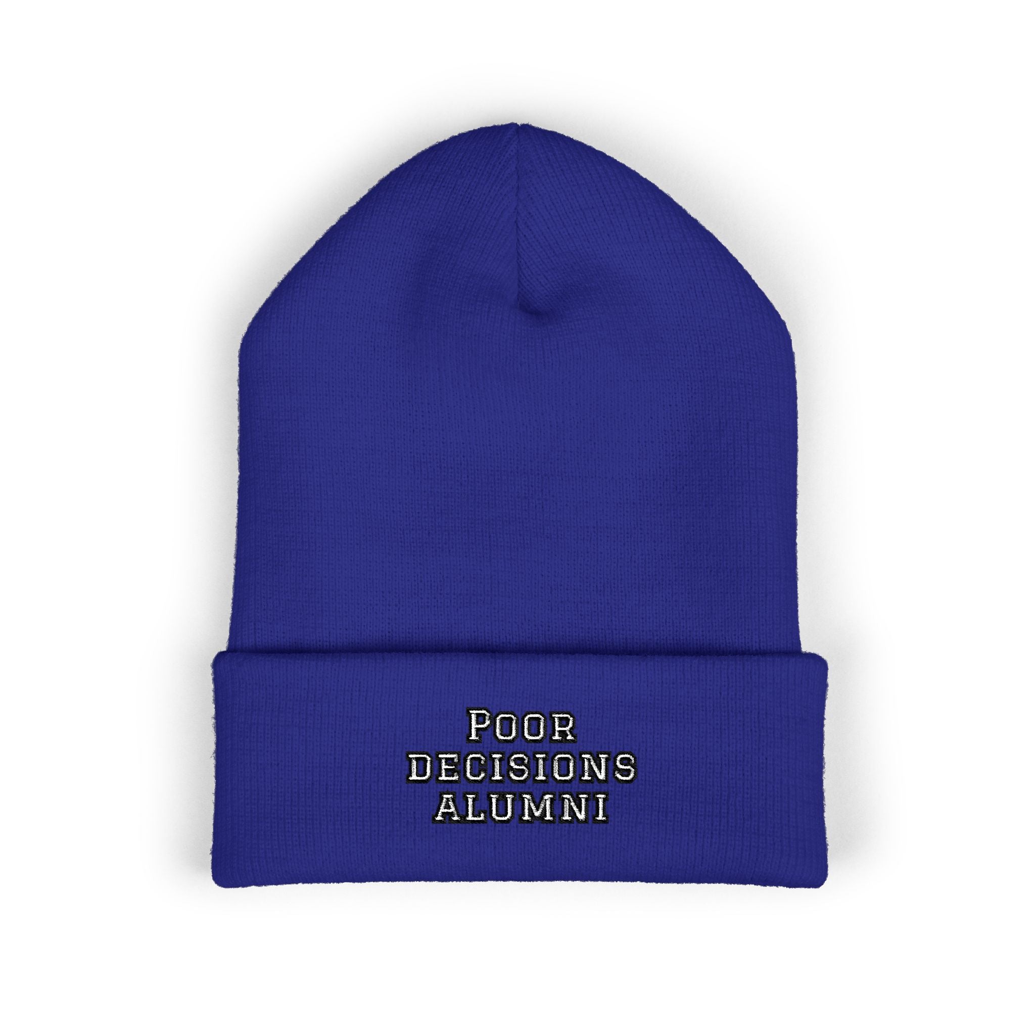 Poor Decisions Alumni Beanie | Embroidered Cuffed Knit Hat