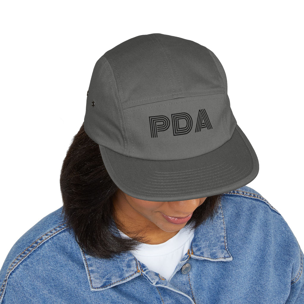PDA striped outline 5 Panel Cap | embroidered logo